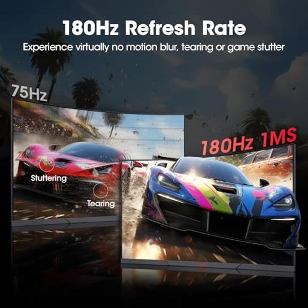 KOORUI Curved 27 Inch Gaming Monitor, Full HD 1080p R1500 180Hz VA Computer Monitor, 99% sRGB, Built-in Adaptive Sync, 1 x Display Port 1.2 & 2 x HDMI 2.0, Eye Care, VESA Compatibl