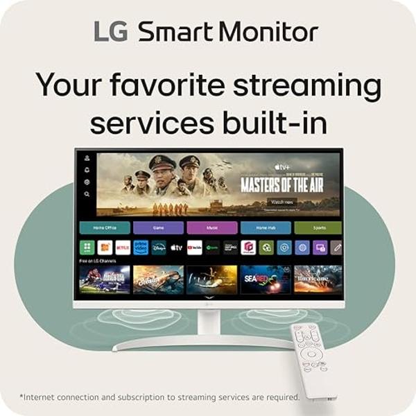 LG 27SR75U-W 27 inch 4K UHD (3840x2160) IPS HDR10 USB Type-C 65W PD Smart Monitor webOS 23 AirPlay Screen Share Bluetooth ThinQ App Built-in Speaker HDMI White