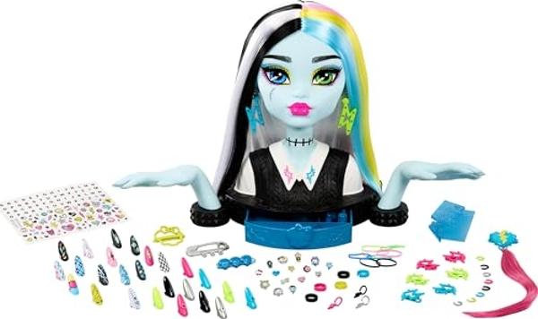 Monster High Frankie Stein Doll Head for Hairstyling with 65+ Accessories Including Wear & Share Nails, Hair Ties, Barrettes & Stickers