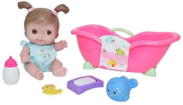 JC Toys Lil Cutesies 9" All Vinyl Baby Doll Bath Time Gift Set| Posable and Washable | Removable Outfit | Baby Bath and Accessories Ages 2+