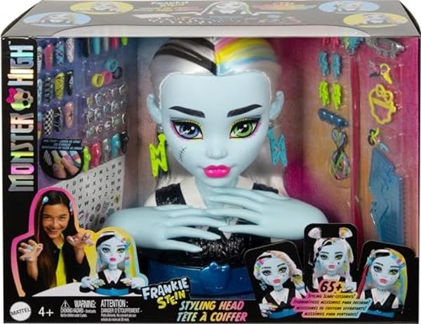 Monster High Frankie Stein Doll Head for Hairstyling with 65+ Accessories Including Wear & Share Nails, Hair Ties, Barrettes & Stickers
