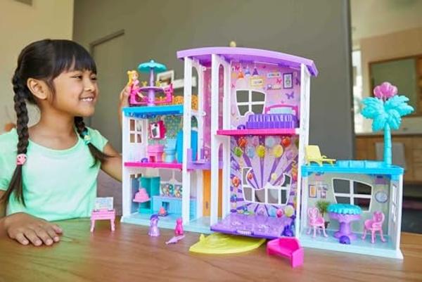 Polly Pocket Playset with 3-inch Doll & Party Accessories, Poppin' Party Pad Transforming Playhouse Toy