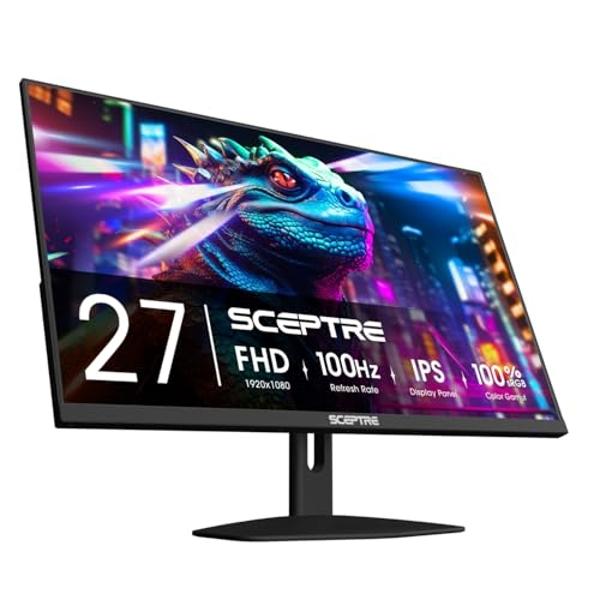 Sceptre 27-inch IPS Eye Care Monitor 100Hz DisplayPort HDMI and USB-C 100% sRGB Build-in Speakers, Machine Black 2024 (E275W-FP100T)