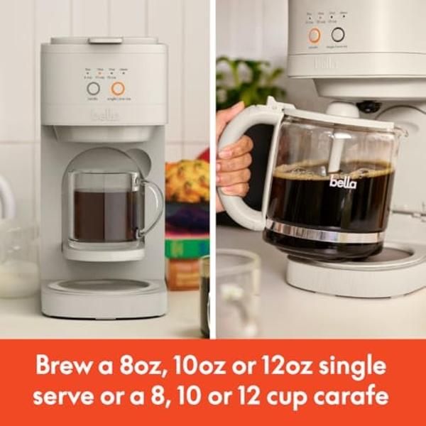 bella VersaBrew 2-in1 Coffee Maker, Fits-anywhere Kitchenware, Brew 3 Sizes Carafes & Single Serve Cups, Dishwasher Safe Reusable Filter & Filter Holder, Iced Coffee Function, 60oz