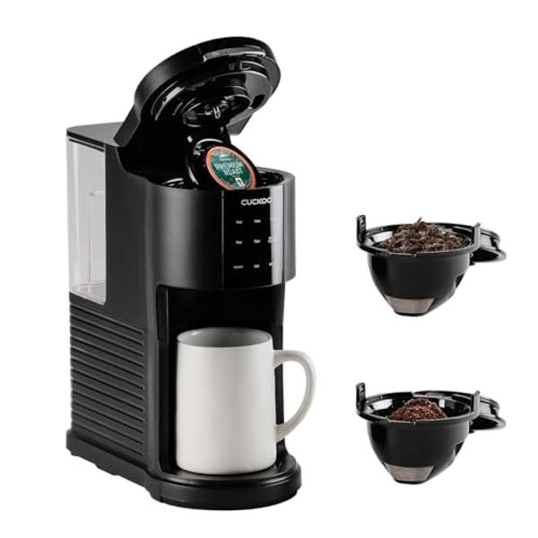 CUCKOO Single Serve Coffee Maker for K-Cup Ground Beans & Loose-Leaf Tea, Versatile 3-in-1 Pod Coffee Maker, Small Single Cup Machine with 5 Sizes and Auto-Clean Mode (CCM-AK011B)