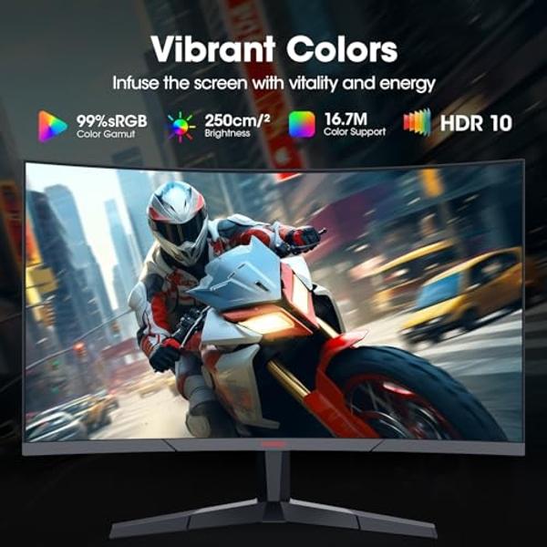 KOORUI Curved 27 Inch Gaming Monitor, Full HD 1080p R1500 180Hz VA Computer Monitor, 99% sRGB, Built-in Adaptive Sync, 1 x Display Port 1.2 & 2 x HDMI 2.0, Eye Care, VESA Compatibl