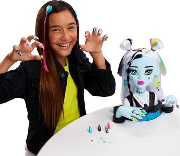 Monster High Frankie Stein Doll Head for Hairstyling with 65+ Accessories Including Wear & Share Nails, Hair Ties, Barrettes & Stickers