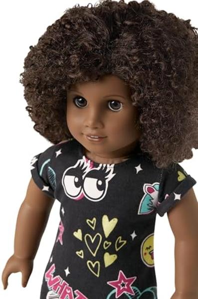 American Girl Truly Me 18-inch Doll #112 with Brown Eyes, Dark-Brown Hair, Deep Skin, Black T-shirt Dress, For Ages 6+