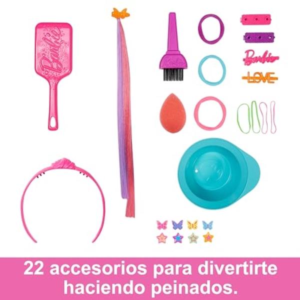 Barbie Totally Hairstyling Doll Head & 20+ Accessories, Color Reveal & Color-Change Pieces, Straight Blonde Neon Rainbow Hair
