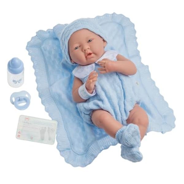 Anatomically Correct Real Boy Baby Doll | 15" All-Vinyl Baby Doll | JC Toys - La Newborn | Made in Spain | Comes With Blue Knit Outfit and Accessories | Designed by Berenguer | Age
