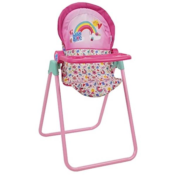 Baby Alive 509 Crew Doll High Chair Set - Pink & Rainbow - 6 Pieces, Fits Dolls Up to 24", Highchair w/Front Feeding Tray & 5 Feeding Accessories, Pretend Play for Kids Ages 3+