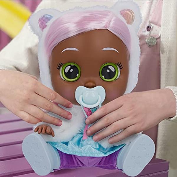 Cry Babies Dressy Pearly - 12" Baby Doll | Blue Dress, White Fluffy Jacket with Animal Ears, for Girls and Kids 18M and Up