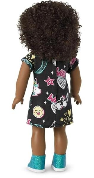 American Girl Truly Me 18-inch Doll #112 with Brown Eyes, Dark-Brown Hair, Deep Skin, Black T-shirt Dress, For Ages 6+