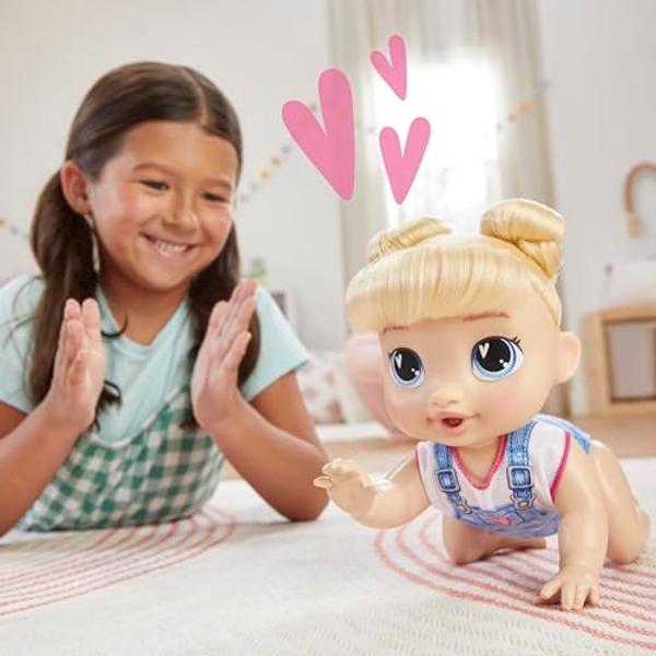 Baby Alive Crawl 'n Play Harper Hugs Electronic Crawling Baby Doll Set, Blonde Hair, Kids Toys for Girls & Boys 3 Years & Up, 10.75 Inches