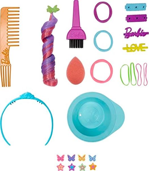 Barbie Totally Hair Styling Doll Head & 20+ Accessories, Color Reveal & Color-Change Pieces, Curly Brown Neon Rainbow Hair
