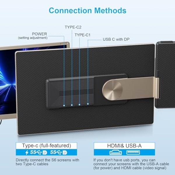 kasorey Laptop Screen Extender Portable, 15.6" Triple Monitor for Laptop with IPS FHD 1080P Display, Detachable Screen Extender Compatible with Mac, Wins, Dex, Chrome…