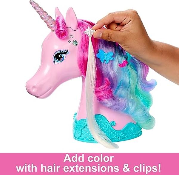 Barbie Doll Toys, Unicorn Styling Head with Colorful Mane of Fantasy Hair, Accessories & Shimmer Stickers