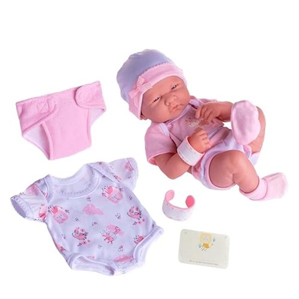 10 Piece Deluxe Diaper Bag Gift Set | Feat. 13" Realistic Smiling Baby Newborn Doll | La Newborn - JC Toys | All Vinyl | Washable | Ages 2+, Pink