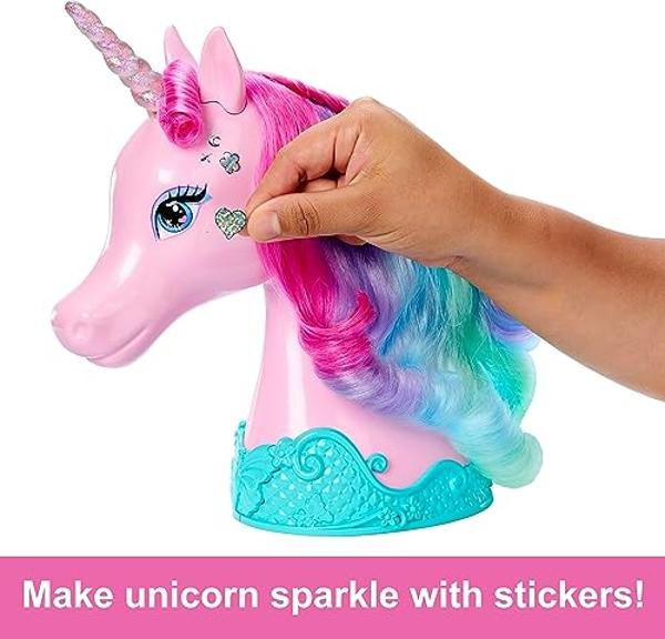Barbie Doll Toys, Unicorn Styling Head with Colorful Mane of Fantasy Hair, Accessories & Shimmer Stickers