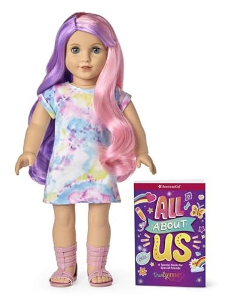 American Girl Truly Me 18-inch Doll #116 with Blue Eyes, Purple-and-Pink Hair, Light Skin, Tie Dye T-shirt Dress, For Ages 6+