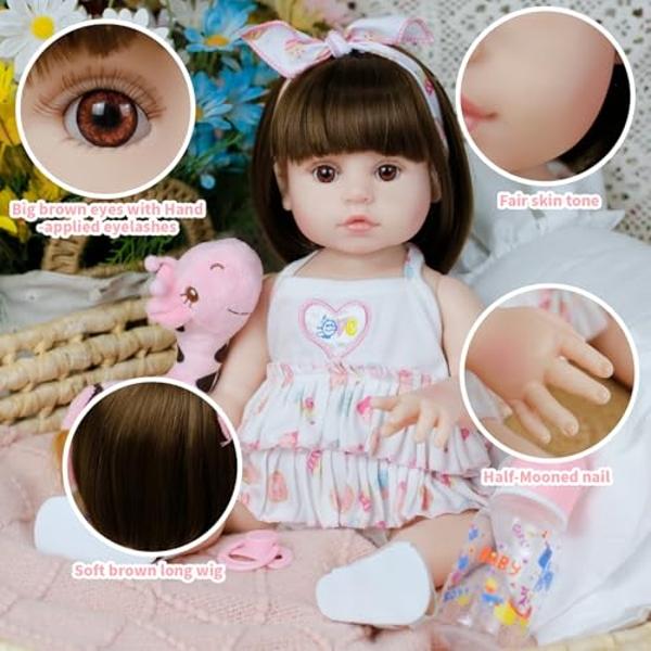Lifelike Reborn Baby Dolls 18 Inch Realistic Newborn Baby Dolls Girl Handmade Real Life Toddler Dolls with Clothes for Kids Age 3+