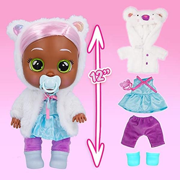 Cry Babies Dressy Pearly - 12" Baby Doll | Blue Dress, White Fluffy Jacket with Animal Ears, for Girls and Kids 18M and Up