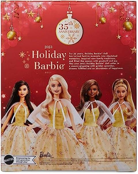 Barbie Signature 2023 Holiday Doll, Blonde Hair Wearing Golden Gown, Collectible with Doll Stand & Certificate of Authenticity