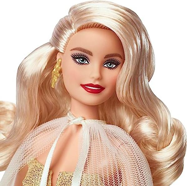 Barbie Signature 2023 Holiday Doll, Blonde Hair Wearing Golden Gown, Collectible with Doll Stand & Certificate of Authenticity