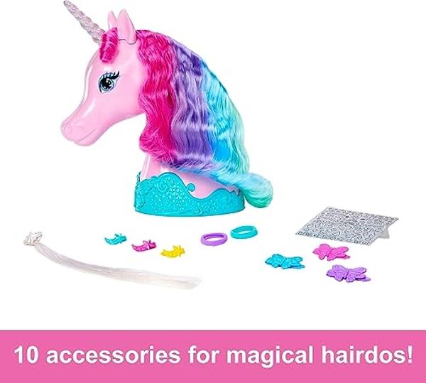 Barbie Doll Toys, Unicorn Styling Head with Colorful Mane of Fantasy Hair, Accessories & Shimmer Stickers