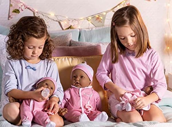 JC Toys La Baby Hispanic 16-inch Small Soft Body Baby Doll La Baby | Washable |Removable Pink and White w/Hat, Pacifier & Magic Bottle | for Children 12 Months +