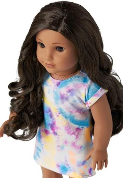 American Girl Truly Me 18-inch Doll #108 with Brown Eyes, Black-Brown Hair, Tan Skin, Tie Dye T-Shirt Dress, For Ages 6+