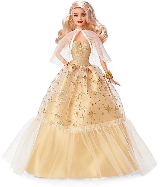 Barbie Signature 2023 Holiday Doll, Blonde Hair Wearing Golden Gown, Collectible with Doll Stand & Certificate of Authenticity