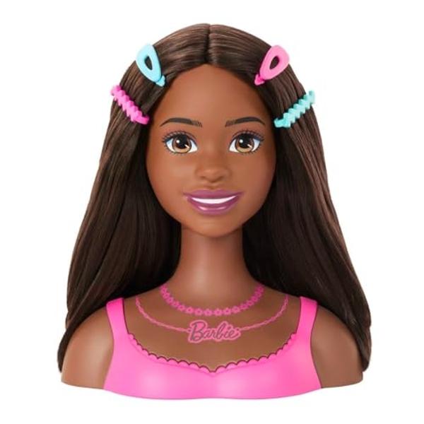 Barbie Doll Styling Head, Brown Hair with 20 Colorful Accessories, Doll Head for Hair Styling