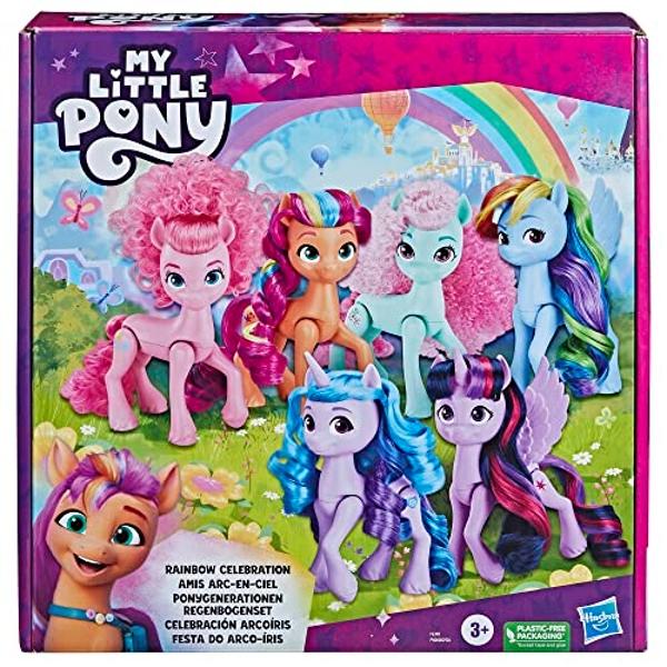 MY LITTLE PONY Dolls Rainbow Celebration, 6 Pony Figure Set, 5.5-Inch Dolls, Toys for 3 Year Old Girls and Boys, Unicorn Toys (Amazon Exclusive)