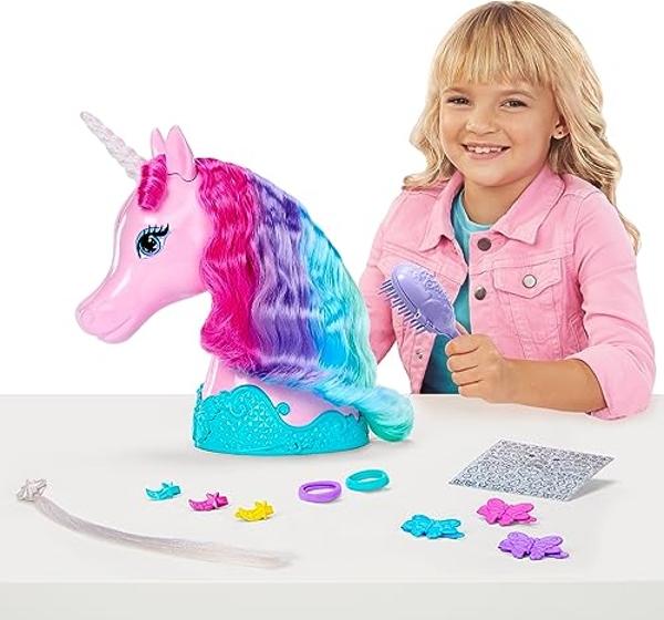 Barbie Doll Toys, Unicorn Styling Head with Colorful Mane of Fantasy Hair, Accessories & Shimmer Stickers