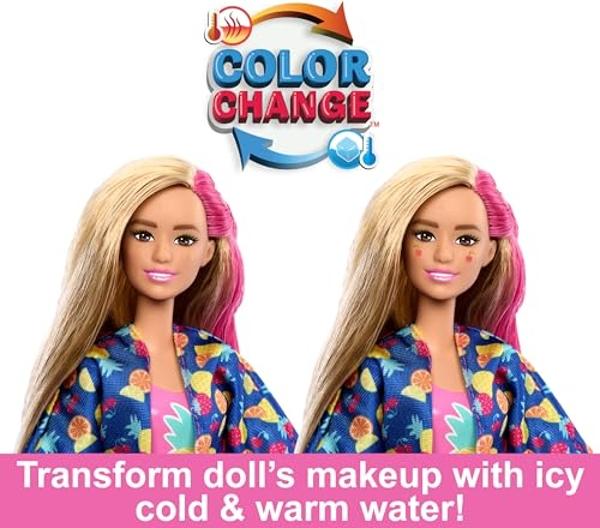 Barbie Pop Reveal Doll & Accessories, Rise & Surprise Fruit Series Gift Set with Scented Doll & Squishy Pet, Color Change, Moldable Sand & More, 15+ Surprises