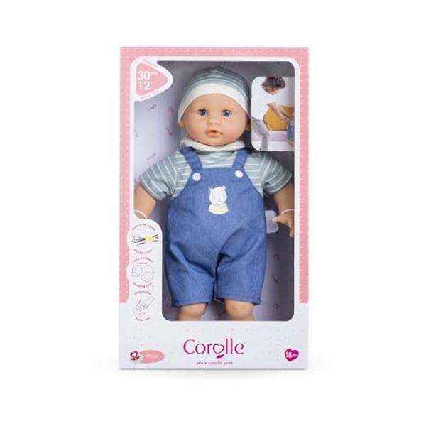 Corolle Bébé Calin Mael Boy Baby Doll - 12" Soft Body Doll with Blue Outfit, Sleeping Eyes That Open and Close, Vanilla Scented, Mon Premier Poupon Collection for Ages 18 Months an