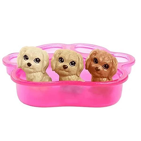 Barbie Doll & Pets, Brunette Doll with Mommy Dog, 3 Newborn Puppies with Color-Change Feature & Pet Accessories