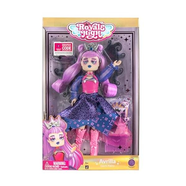 Royale High 9” Fashion Doll - Avrilla The Dark Fairy, Wave 1, Series 1 - Fairy Journal, Comb, and Virtual Item Code Included - Ages 5+