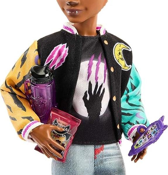 Monster High Doll, Clawd Wolf Werewolf with Pet Gargoyle Bulldog & Themed Accessories, Includes Casketball Jersey & Bag