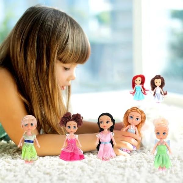 12 Pack Little Royal Princess Dolls - 5" Mini Pocket Size Toddler Toys Fantasy Pretend Play Set with Dress, Accessories for Kids, Girls Dollhouse, Party Favors