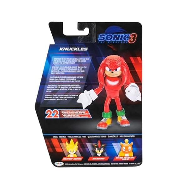 Sonic The Hedgehog Sonic 3 Movie Action Figures 5-Inch Knuckles Collector Toy Figure, Highly Articulated for Boys Girls - Officially Licensed 3 Movie Product