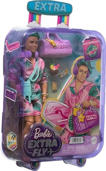 Barbie Extra Fly Ken Doll with Beach-Themed Travel Clothes