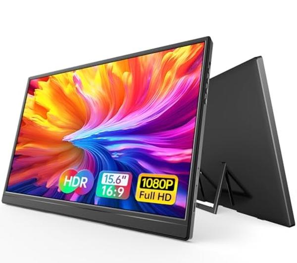 WGK Portable Monitor 15.6-inch 1080P USB-C HDMI Ultra Slim Travel Monitor with Kickstand for Laptop, PC, Mac Phone, PS, Xbox, Swich Gaming Monitor IPS Slim Zero Bezel
