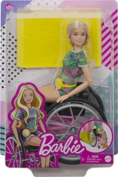 Barbie Fashionistas Doll #165 with Wheelchair & Ramp, Wavy Blonde Hair & Tropical-Print Outfit with Accessories (Amazon Exclusive)