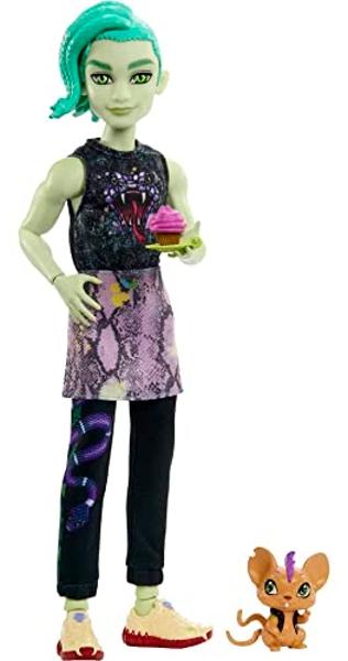 Monster High Deuce Gorgon Doll in Signature Look with Denim Snake Jacket & Accessories, Pet Mouse Perseus