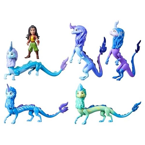 Disney Princess Raya and The Last Dragon Sisu Family Pack, Includes 5 Dragon Toys and Raya Doll, Toys for Kids 3 and Up