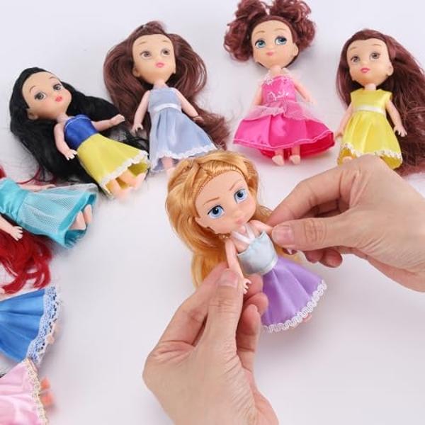 12 Pack Little Royal Princess Dolls - 5" Mini Pocket Size Toddler Toys Fantasy Pretend Play Set with Dress, Accessories for Kids, Girls Dollhouse, Party Favors