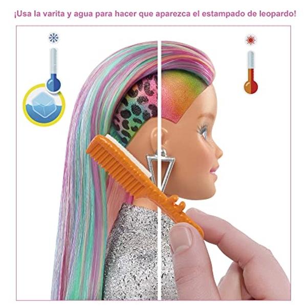 Barbie Doll Leopard Rainbow Hair with Color-Change Highlights & 16 Styling Accessories Including Clothes, Scrunchies, Brush & More