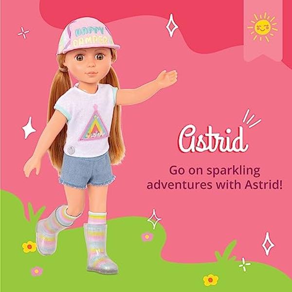 Glitter Girls – 14-Inch Doll Astrid – Poseable Arms & Legs – Light Red Hair & Hazel Eyes – Camping Outfit, Matching Cap, and Glitter Boots – 3 Years + – Astrid